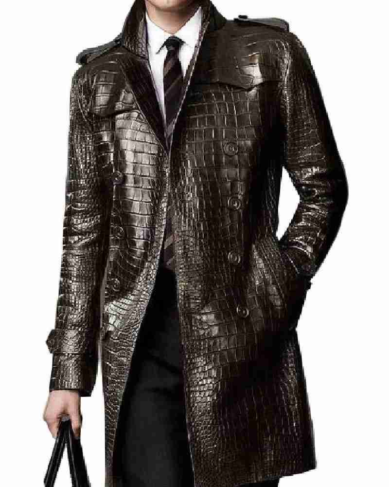Men’s Double Breasted Alligator Leather Coat