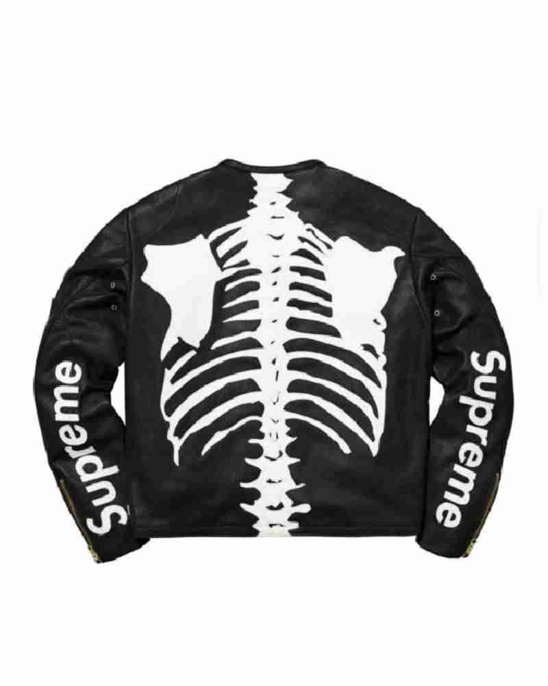 Men’s Skeleton Black Supreme Vanson Zippered Leather Jacket