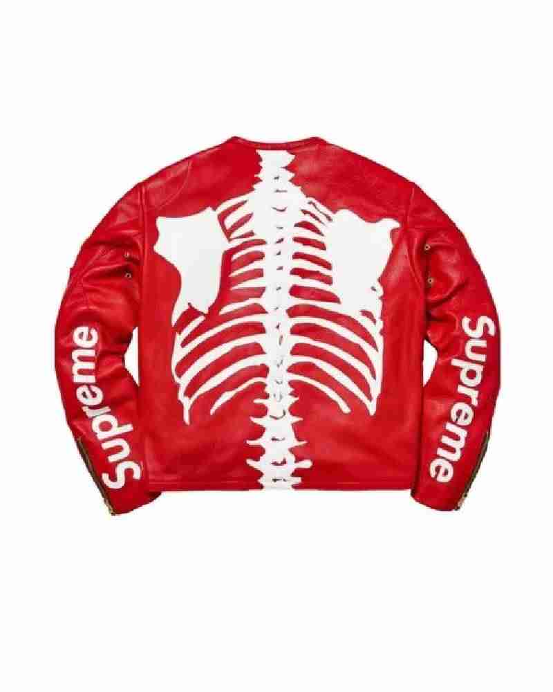 Men’s Supreme Vanson Skeleton Bones Red Zippered Jacket