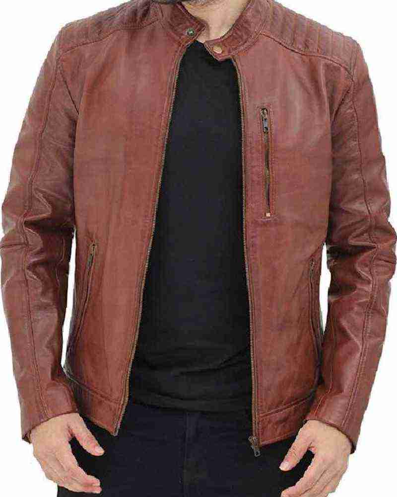 Men’s Benjamin Cafe Racer Shoulder Padded Brown Leather Jacket