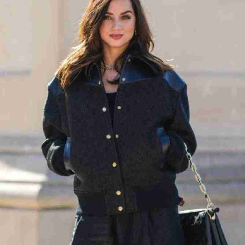 Ana de Armas Black Wool & Leather Jacket