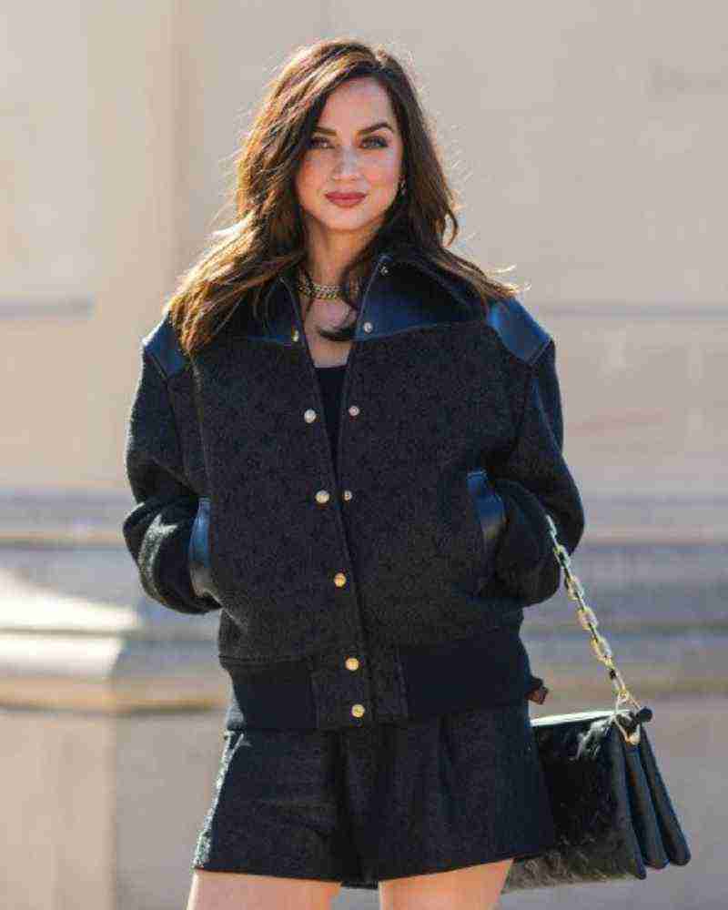 Ana de Armas Black Wool & Leather Jacket