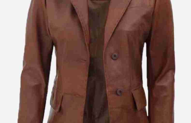 Brown Women’s Zippered Leather Jacket with Hood