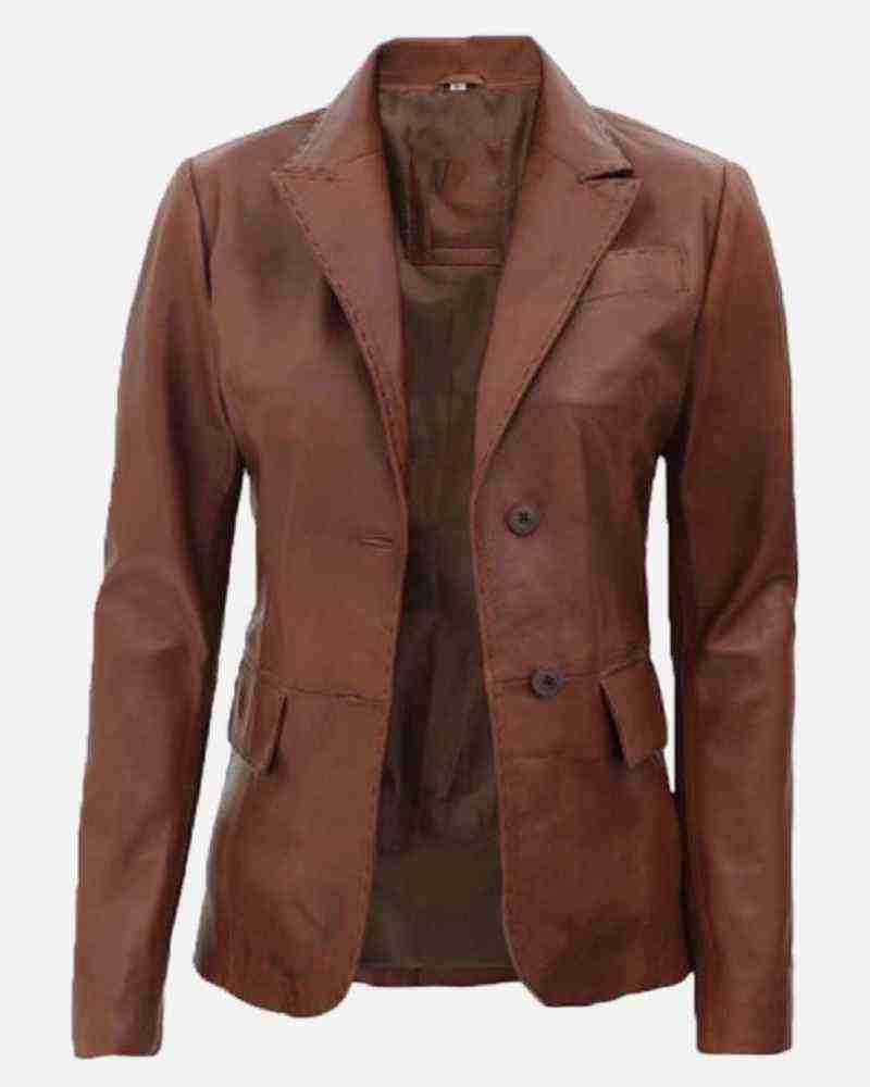 Brown Women’s Zippered Leather Jacket with Hood