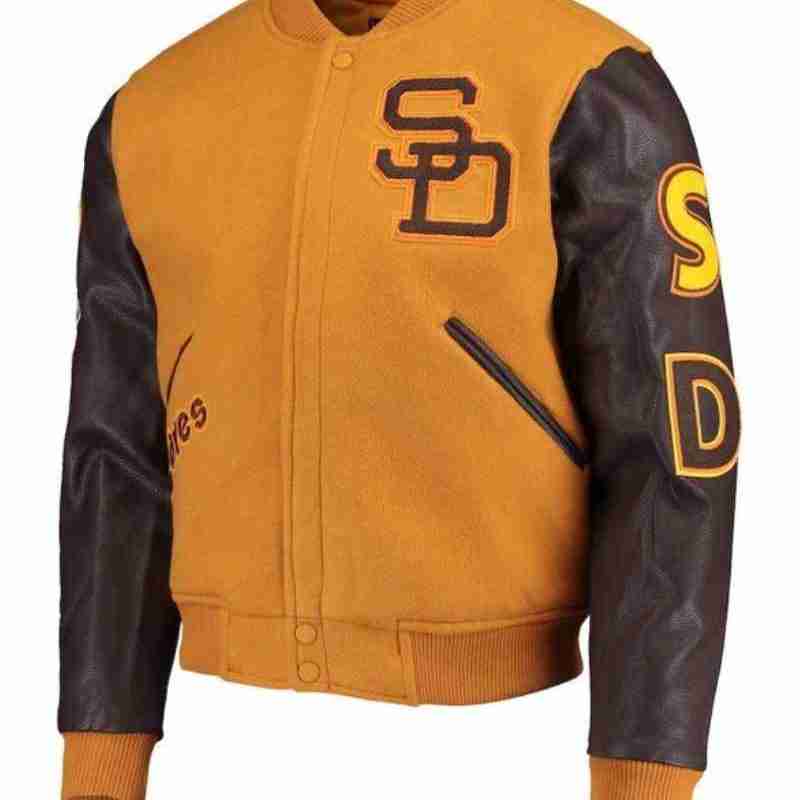 San Diego Padres Full-Zip Logo Brown Wool/Leather Varsity Jacket