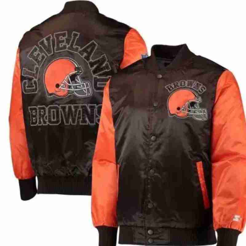 Men’s Starter NFL Football team Cleveland Browns Brown/Orange Varsity Satin Jacket