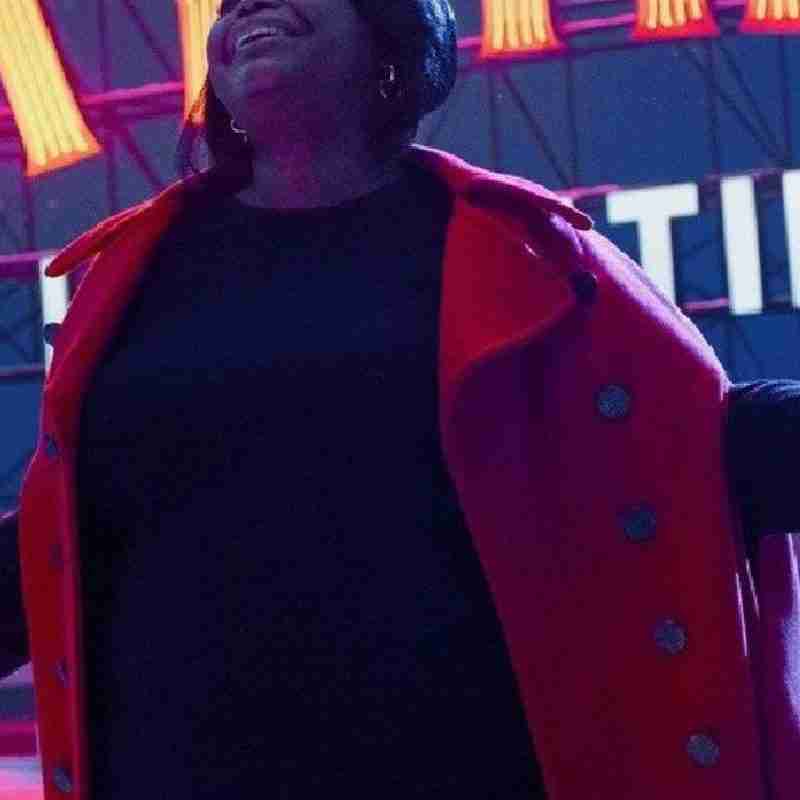 Octavia Spencer Spirited 2022 Red Double-Breasted Woolen Coat