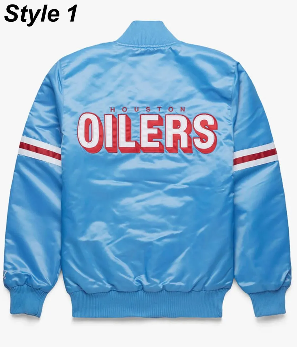 Bomber Houston Oilers Light Blue Satin Jackets