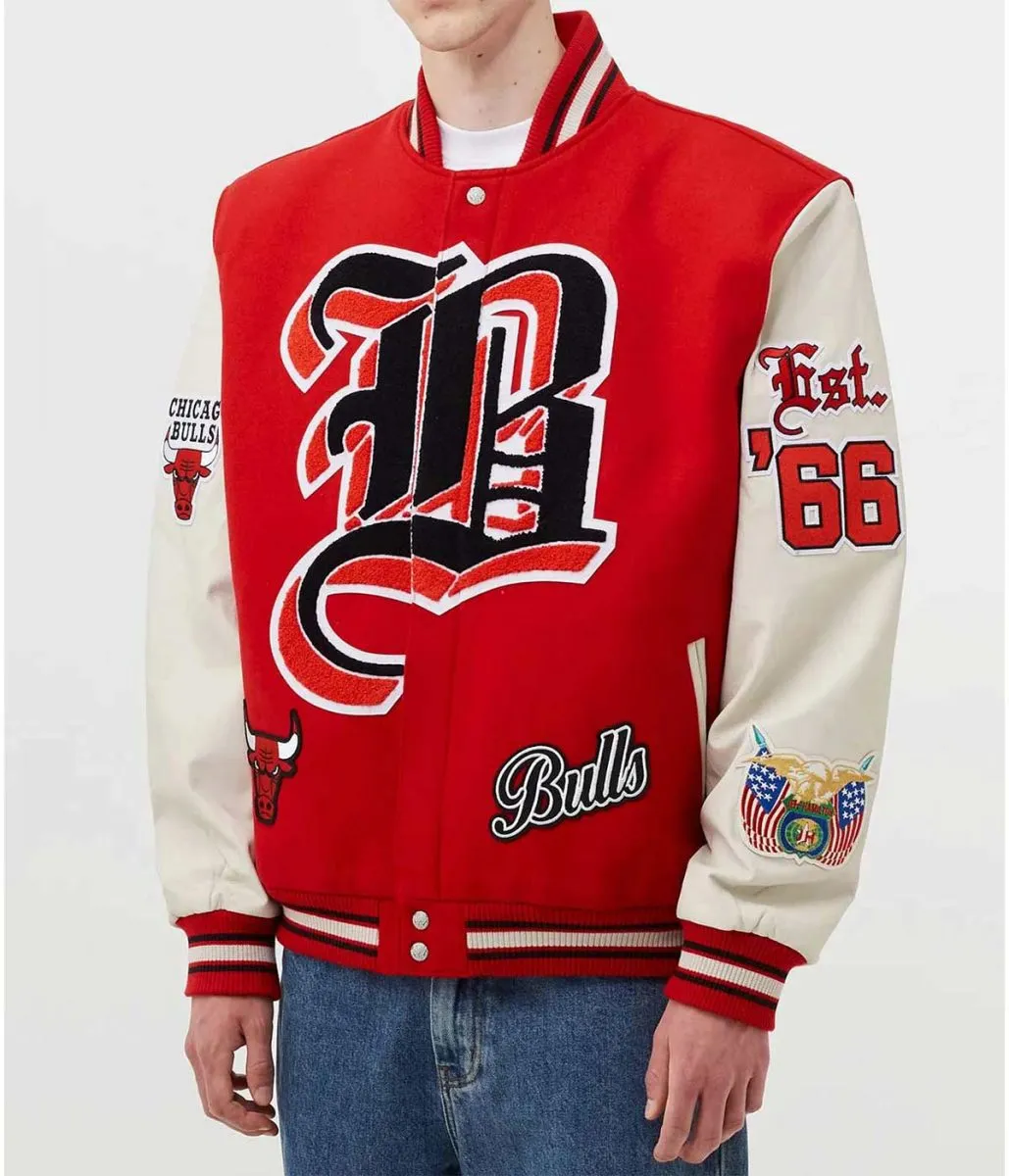 Chicago Bulls Red Wool and White Leather Varsity Jacket