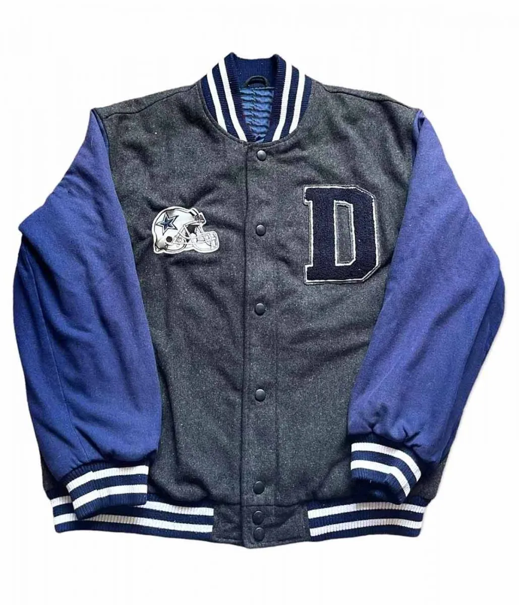 Dallas Cowboys Wool Gray and Blue Letterman Jacket