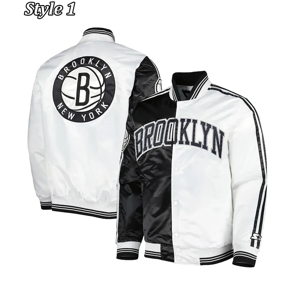 Fast Break Brooklyn Nets Black and White Satin Jacket