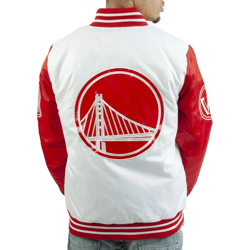 Golden State Warriors White and Red Satin Jackets