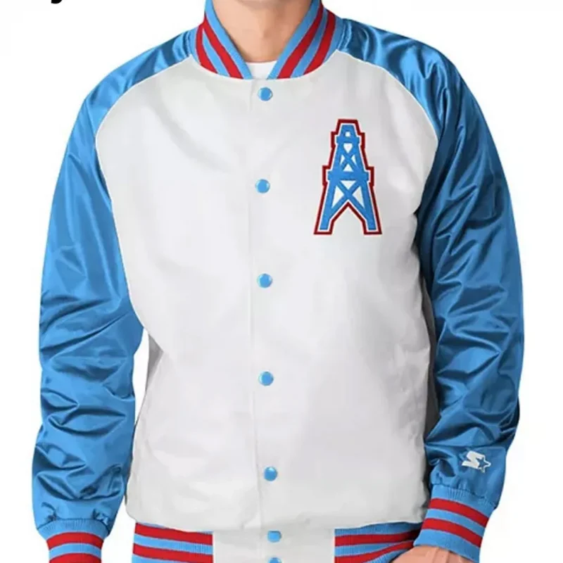 Houston Oilers Light Blue Satin Bomber Jacket