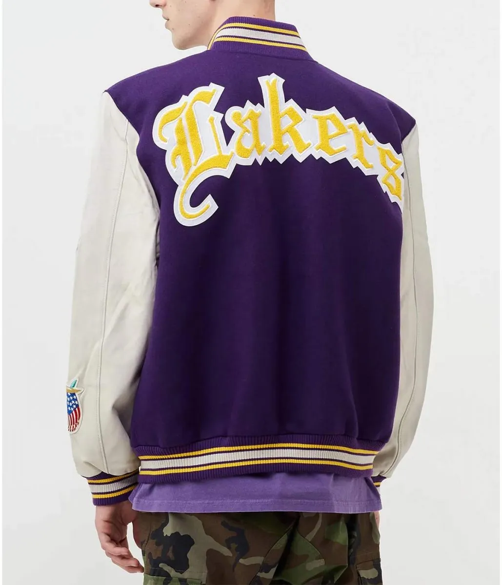 LA Lakers Letterman Purple Wool and White Leather Jackets