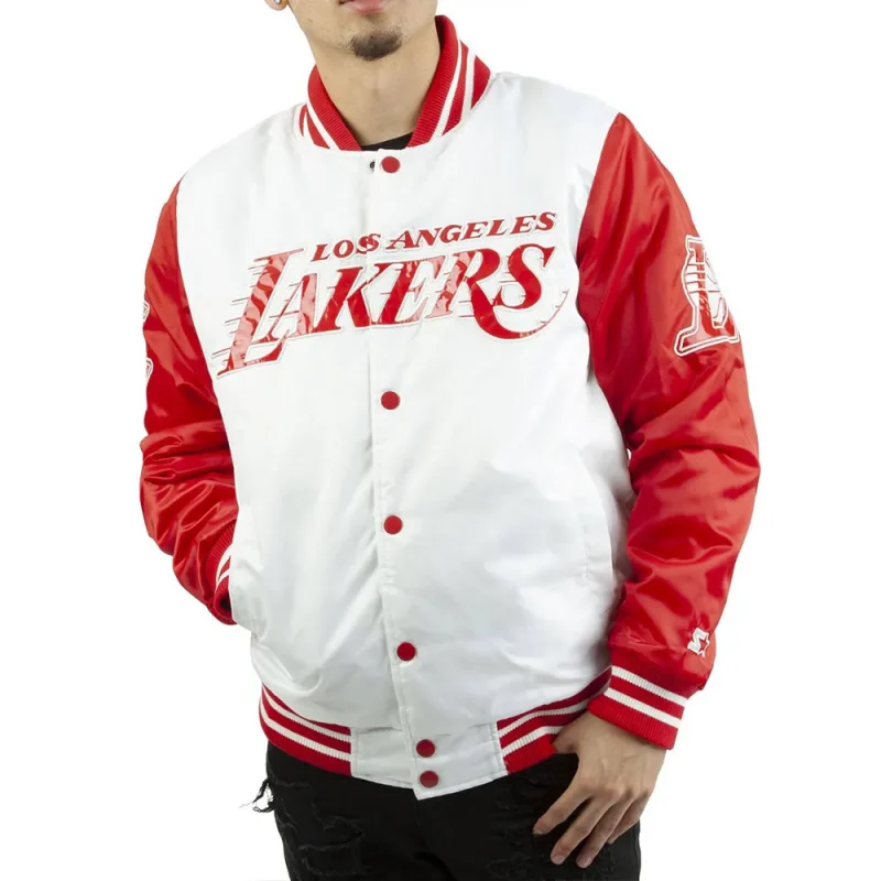 LA Lakers White and Red Satin Jacket