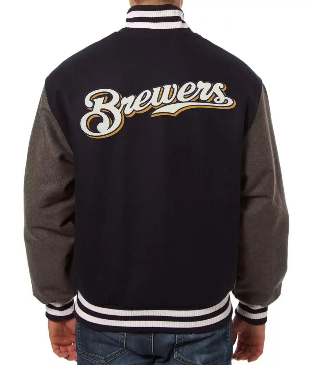 Milwaukee Brewers Varsity Black Gray Two Tone Jackets
