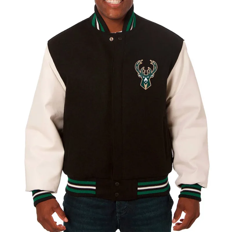 Milwaukee Bucks Black & White Varsity Jacket