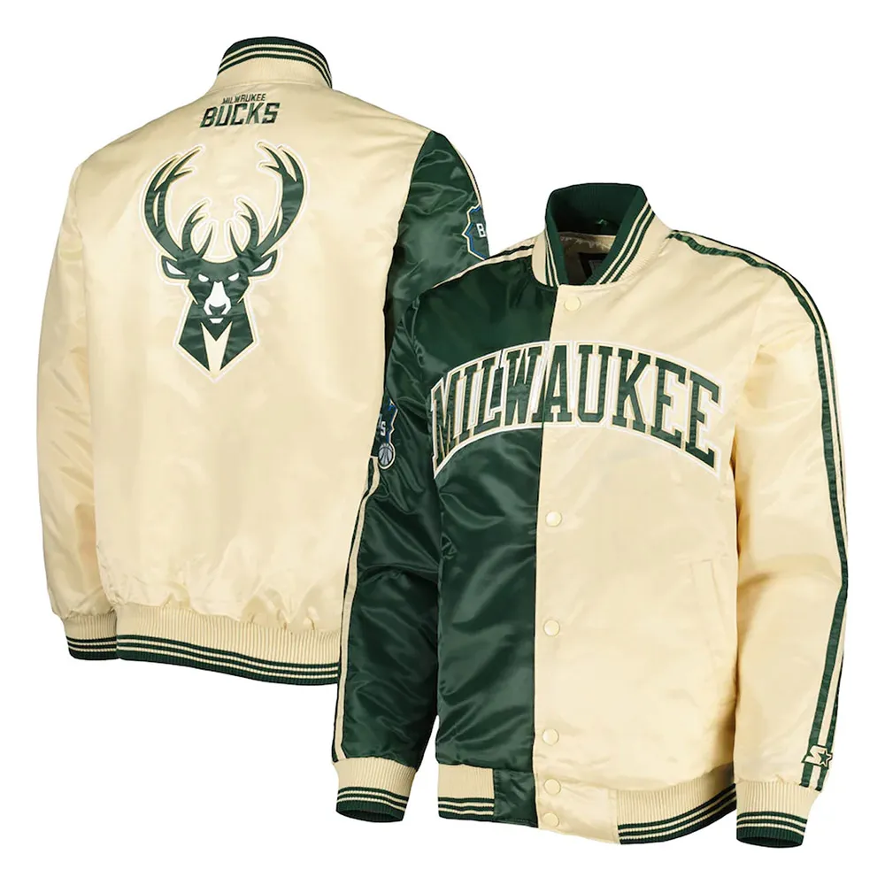 Milwaukee Bucks Fast Break Green & Cream Satin Jacket