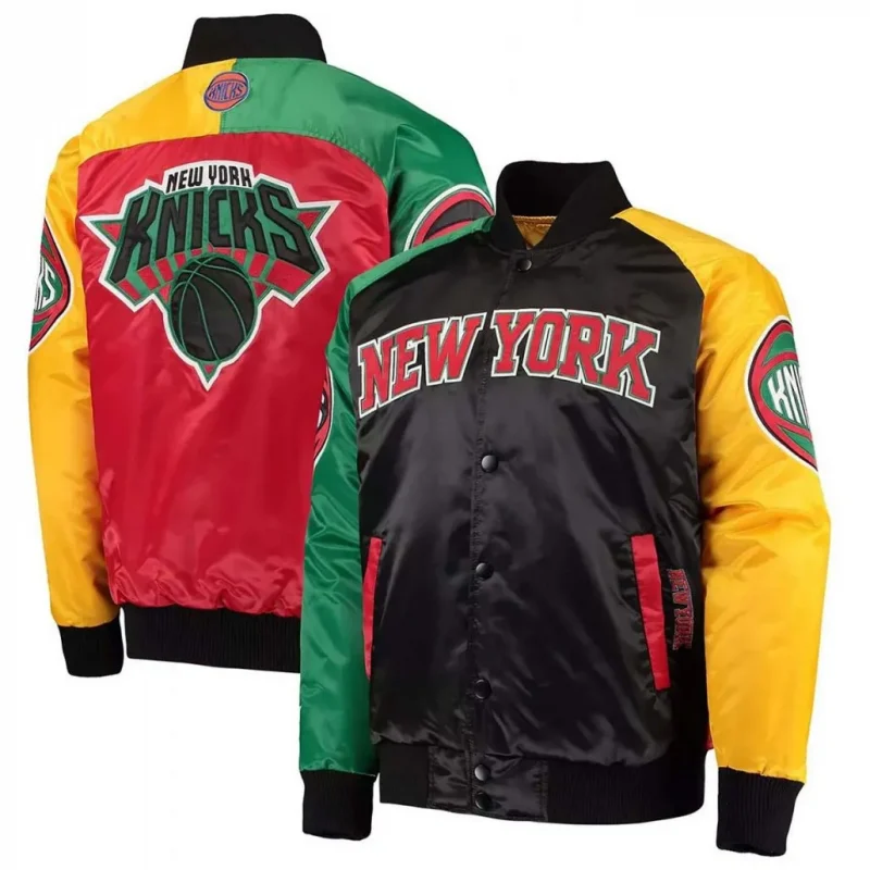 NY Knicks Ty Mopkins Satin Full-Snap Black & Red Jacket