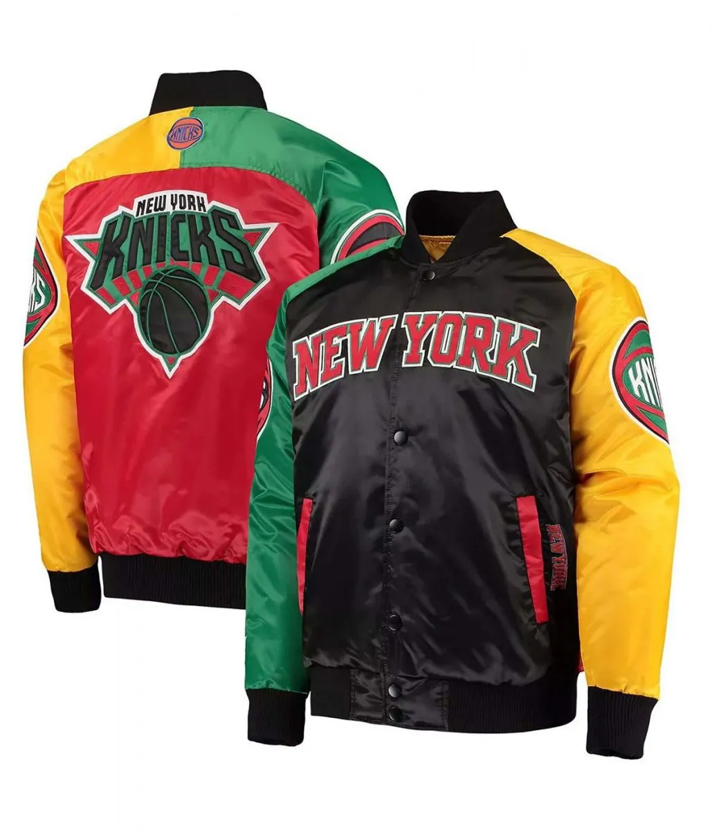 NY Knicks Ty Mopkins Satin Full-Snap Black & Red Jacket