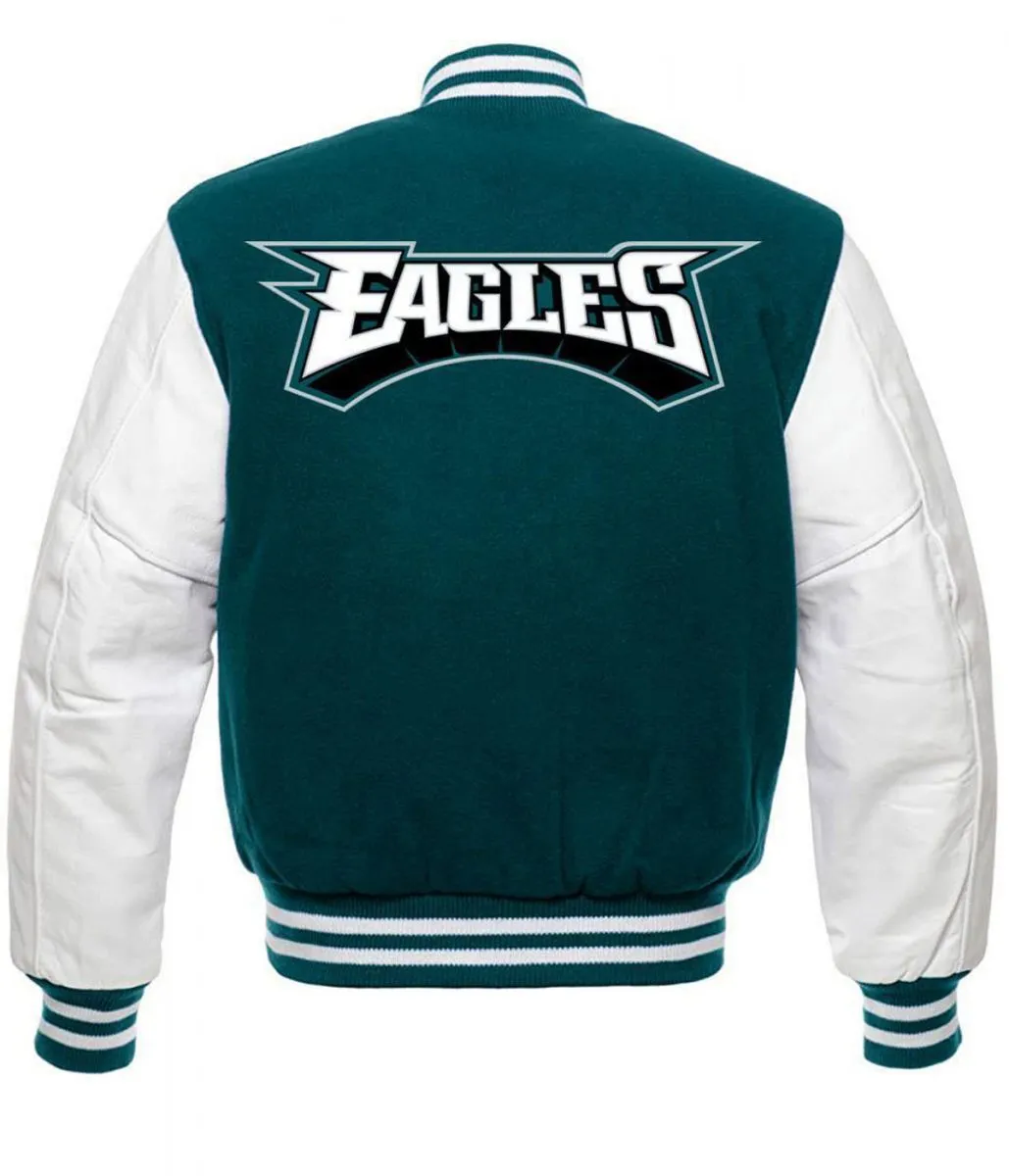 Philadelphia Eagles Green and White Letterman Jackets