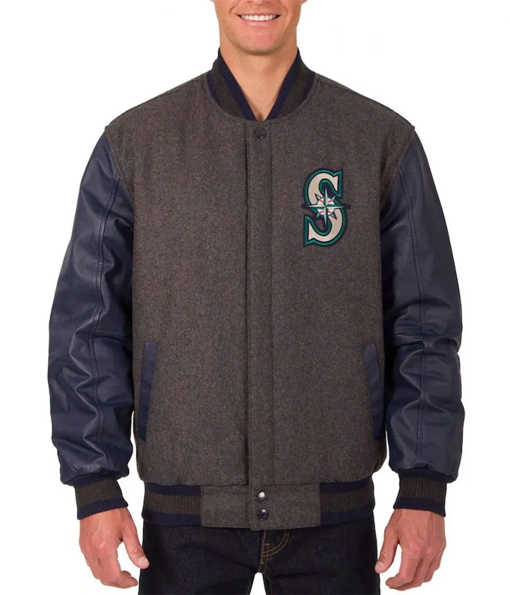 Seattle Mariners Navy Blue and Charcoal Letterman Jacket