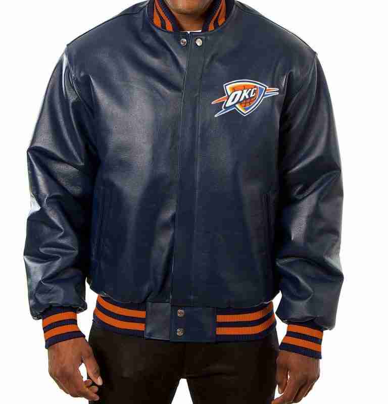 Oklahoma City Thunder Varsity Navy Blue Leather Jacket