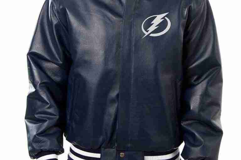 Tampa Bay Lightning Varsity Navy Blue Leather Jacket