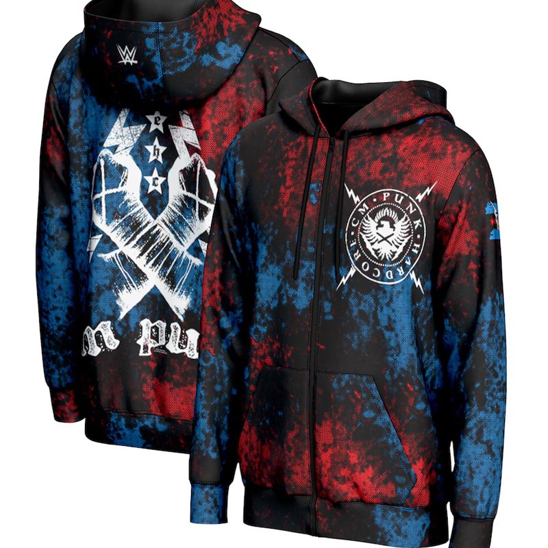 Men's ProSphere Black CM Punk Straight Edge Hardcore Champion Full-Zip Hoodie
