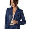Barbara Palvin Women’s 100% Real Navy Blue Leather Modern Jacket