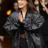Bella Hadid Paris Fashion Week Black Leather Jacket