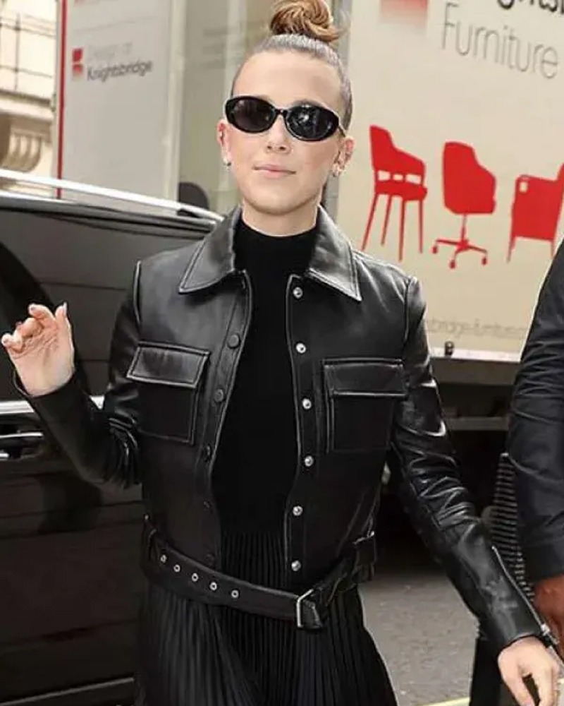 Millie Bobby Brown London Street Black Leather Jacket