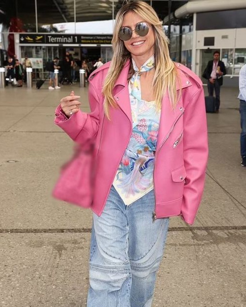 Heidi Klum Arrives In France Leather Jacket