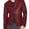 Men’s Casual Red Burnished Dual Zipper Jacket