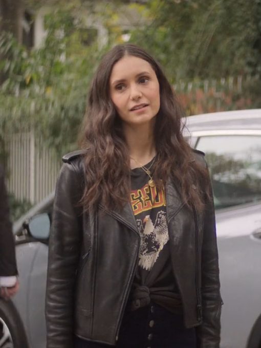 The Out Laws 2026 Nina Dobrev Black Leather Jacket