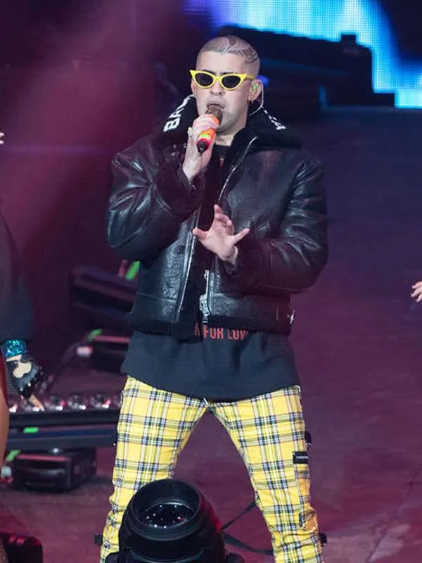 American-Airlines-Arena-Miami-2018-Bad-Bunny-Black-Shearling-Leather-Jacket