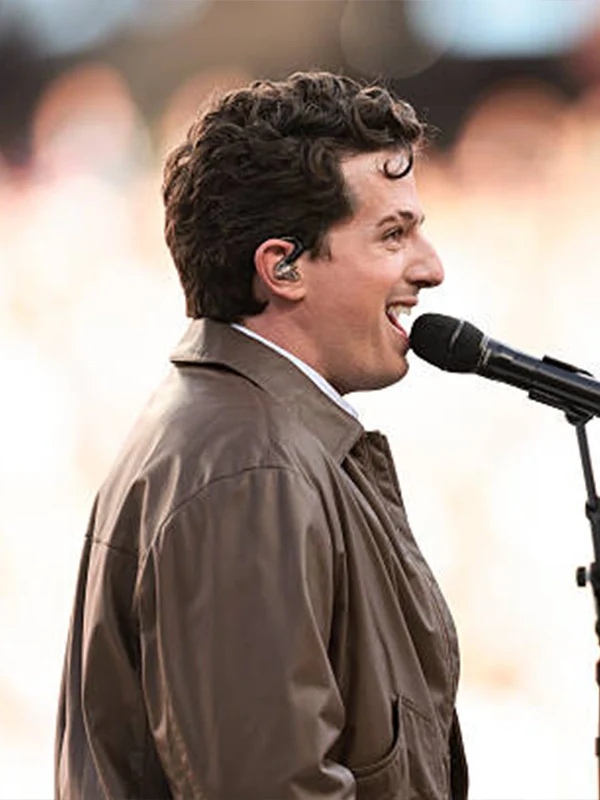 Charlie-Puth-Brown-Leather-Jacket
