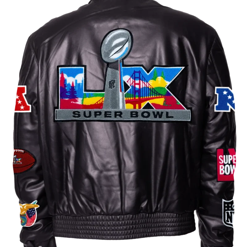 Superbowl 2026 Black Leather Puffer Jacket
