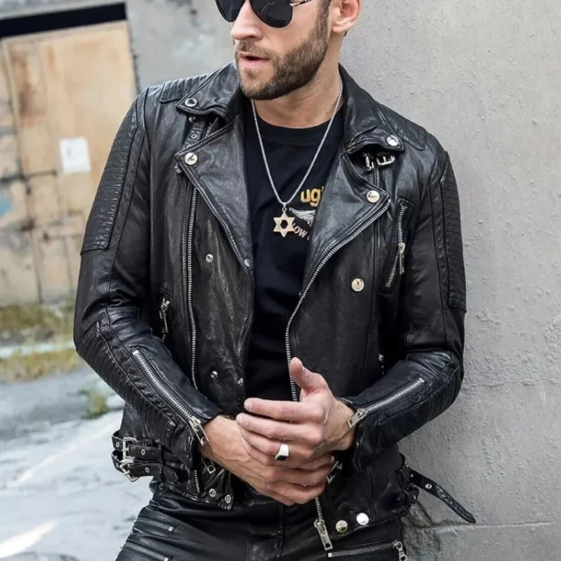 CELEBRITY New Men's Black Leather Jacket 100% Real Lambskin Moto Biker Jacket