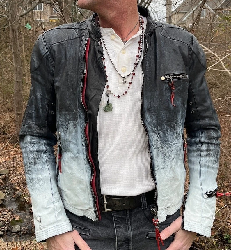 Men's Designer Celebrity Black & White Jacket Genuine Leather Jacket