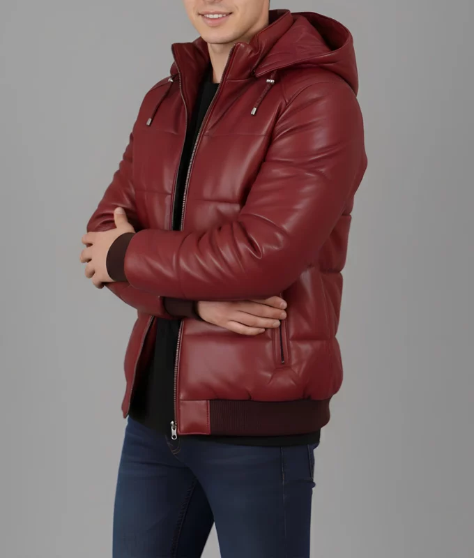 Cart-Mens-Maroon-Hooded-Puffer-Leather-Jacket-1-680x800