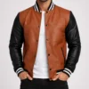 Edge Men’s Brown and Black Varsity Leather Jacket