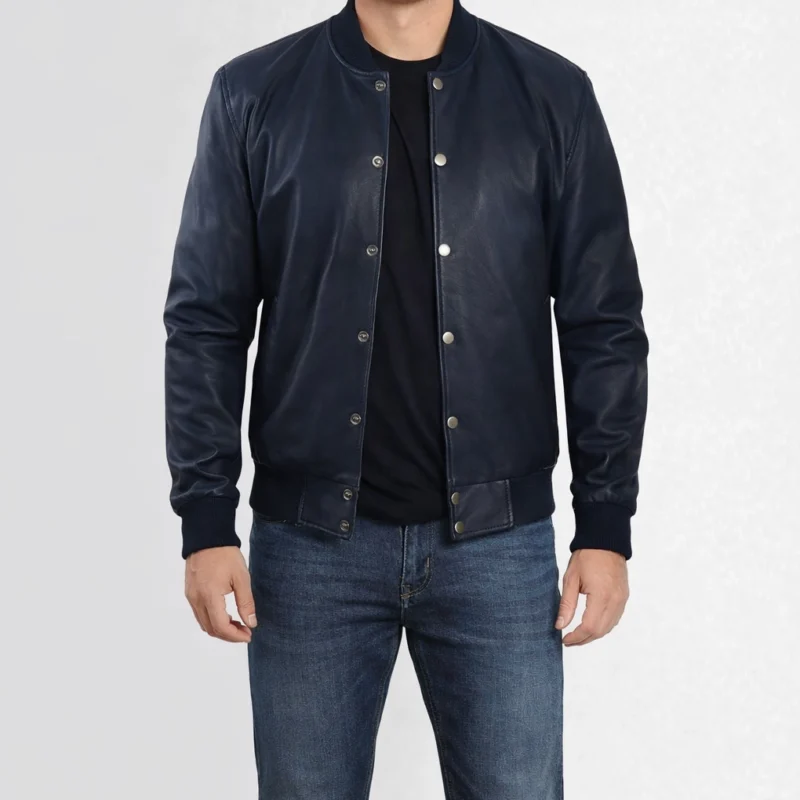 Tyler Men’s Blue Leather Bomber Jacket