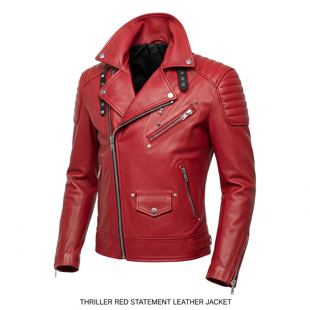 Thriller Red Statement Leather Jacket - Iconic Pop Style