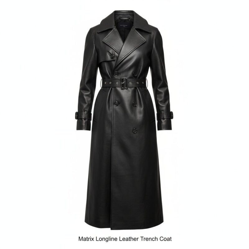 Matrix Longline Leather Trench Coat | Premium Black Sheepskin