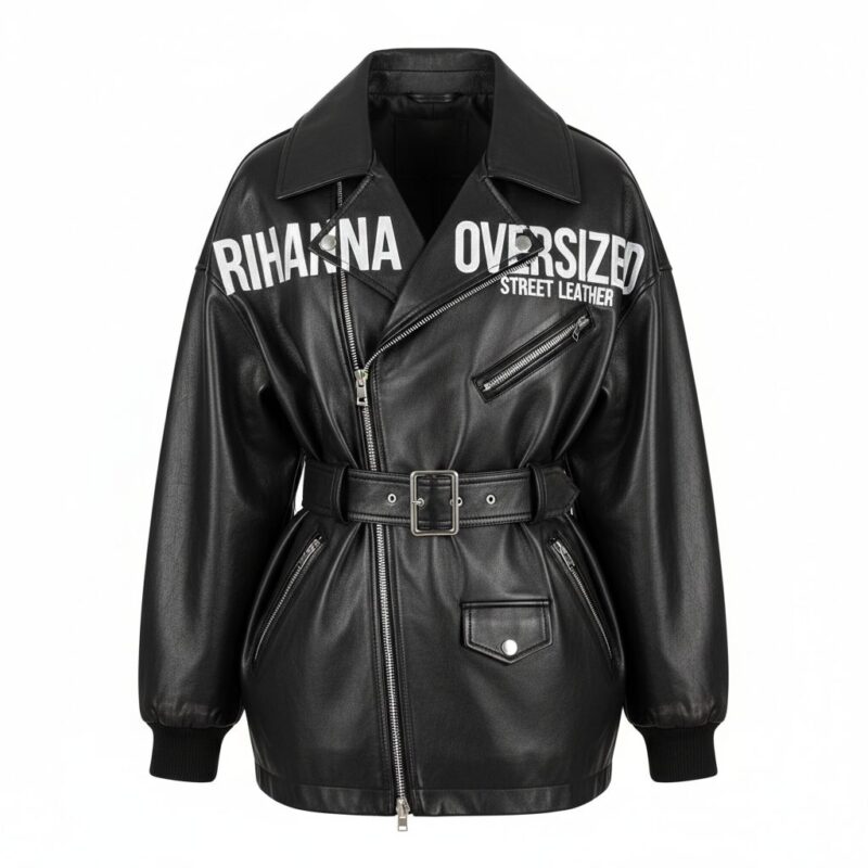 Rihanna Oversized Street Leather Jacket