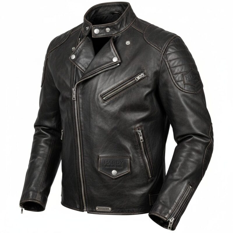 Hardy Rugged Biker Leather Jacket - Premium Cowhide
