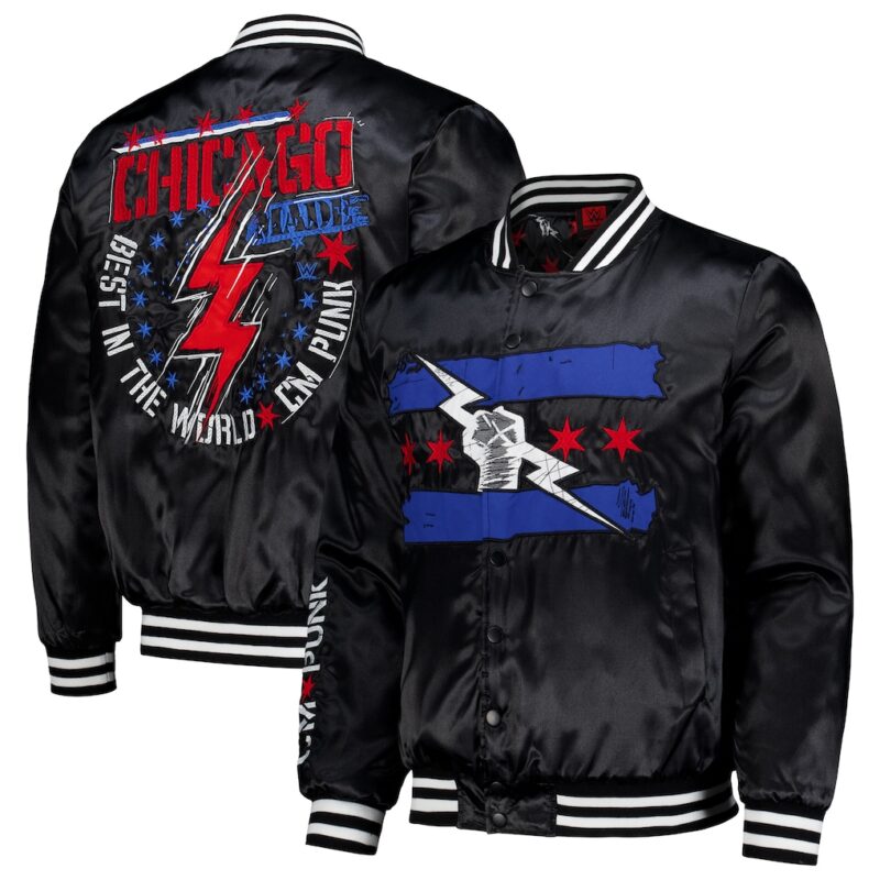 Men's Black CM Punk Chicago Made Full-Snap Bomber Jacket