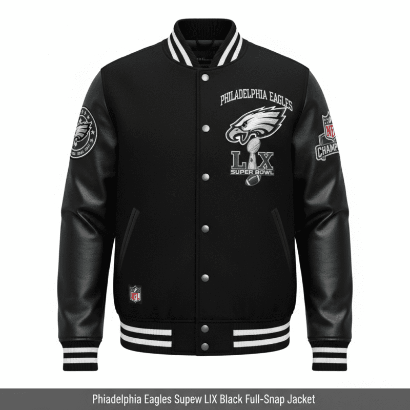 Philadelphia Eagles Super Bowl LIX Black Full-Snap Varsity Jacket