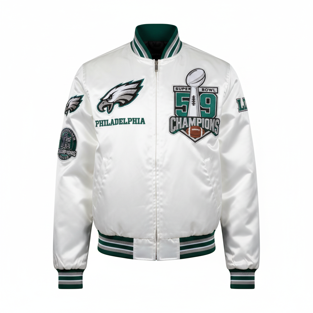 Philadelphia Eagles Super Bowl 59 White Championship Jacket